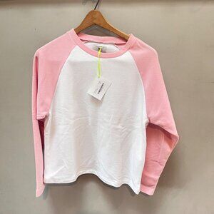 NEW Dudley Stephens‎ Cove Crewneck Terry Top Pink & White Polyester Size S